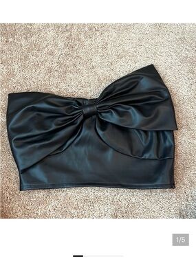Cousin Couture Faux Leather Bow Strapless Crop Top